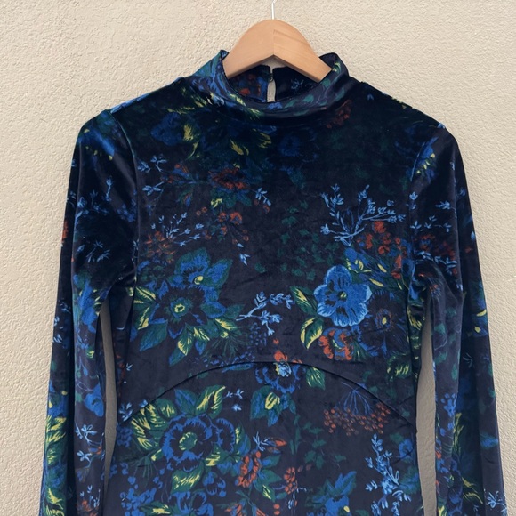 Maeve Constance Velvet Midi Dress Womens Small Blue Floral Party Holiday Boho - Picture 7 of 14